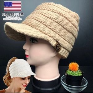 Women's Winter Knit Messy Bun Ponytail Beanie Winter Warm Hat